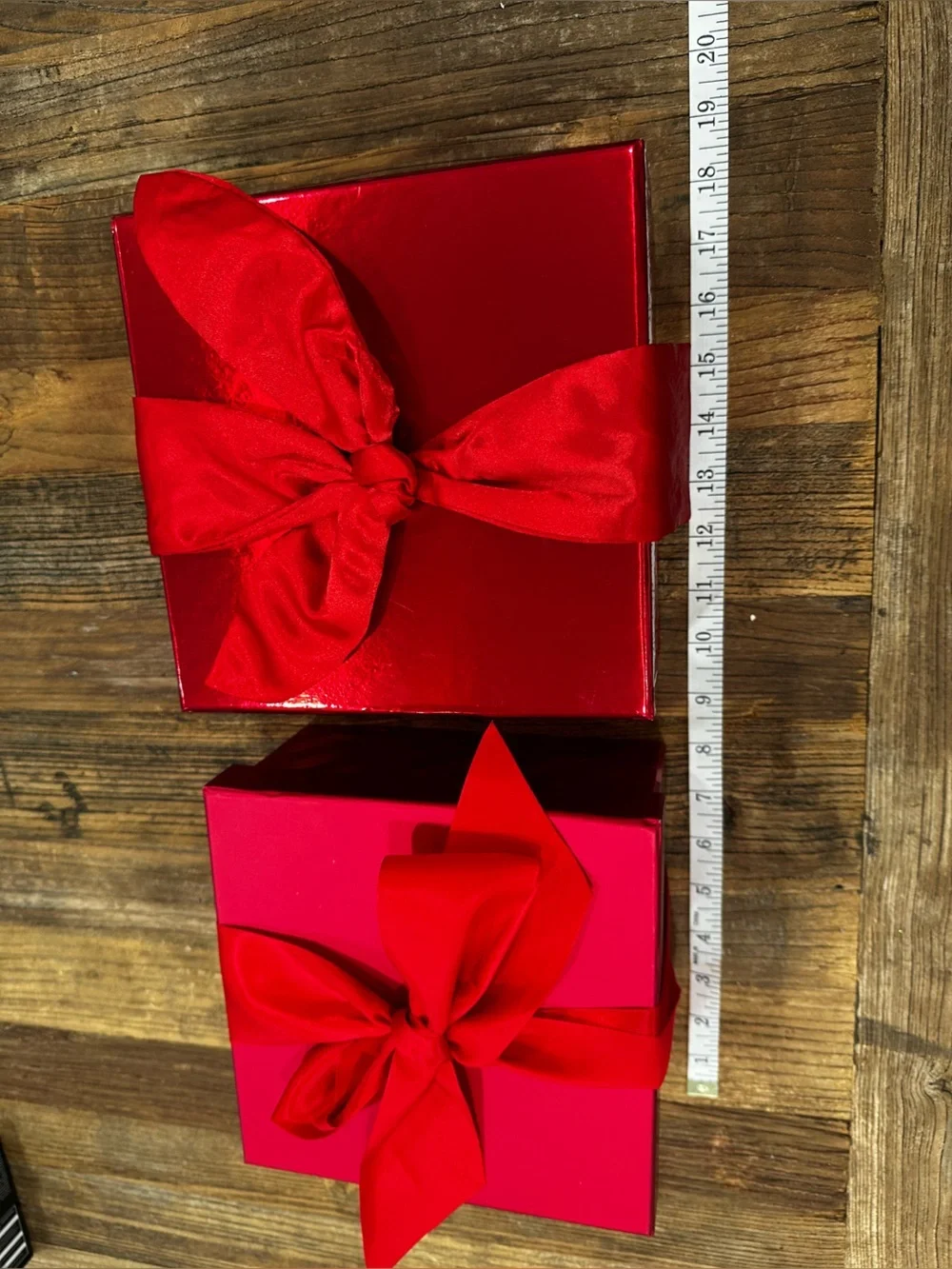 Set of Two Red Gift Boxes with Satin Bows